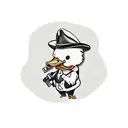 little duck with a holding a tommy gun in one hand, a vest from the 3-piece suit, and a fedora tattoo design idea