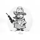 little duck with a holding a tommy gun in one hand, a vest from the 3-piece suit, and a fedora tattoo design idea