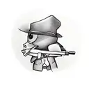 little duck with a holding a tommy gun in one hand, a vest from the 3-piece suit, and a fedora tattoo design idea