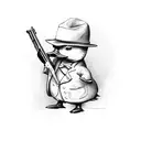 little duck with a holding a tommy gun in one hand, a vest from the 3-piece suit, and a fedora tattoo design idea