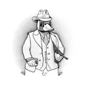 little duck with a holding a tommy gun in one hand, a vest from the 3-piece suit, and a fedora tattoo design idea
