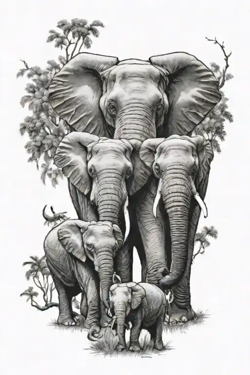 elephant family members tattoo design idea