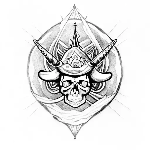 Skull, mushroom, spiderweb and unicorn tattoo design idea