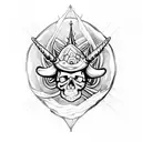 Skull, mushroom, spiderweb and unicorn tattoo design idea