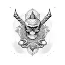 Skull, mushroom, spiderweb and unicorn tattoo design idea