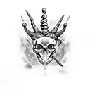 Skull, mushroom, spiderweb and unicorn tattoo design idea