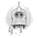 Create a hooded figure holding a stack of money with gun motifs integrated into the design tattoo design idea