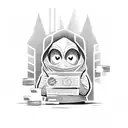 Create a hooded figure holding a stack of money with gun motifs integrated into the design tattoo design idea