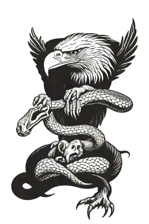 Eagle eating a snake eating a rat sitting tattoo design idea