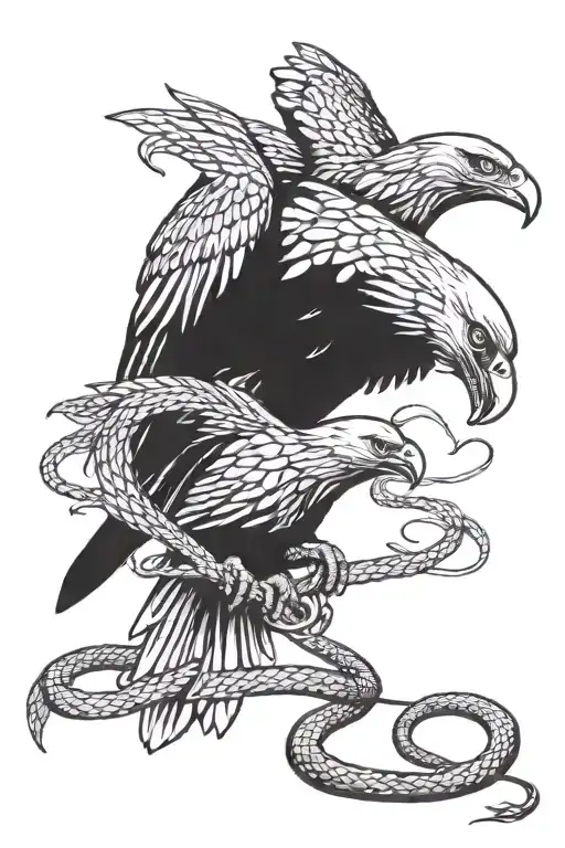 big Eagle eating a long snake eating a rat showing only his back  tattoo design idea