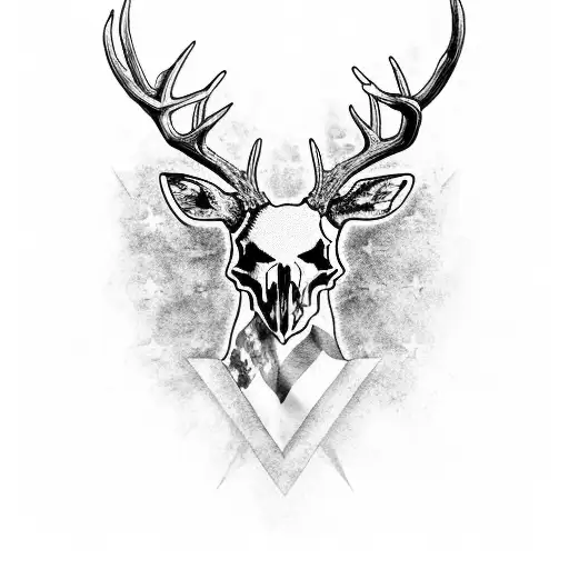 a whitetail deer buck skull with crossed ar 15s with good lighting, contrast, use of the American flag, tattoo design idea