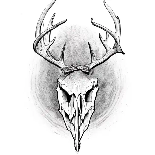 whitetail deer skull with arrows and wilderness tattoo design idea