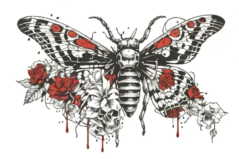 death moth skulls and flowers growing tattoo design idea