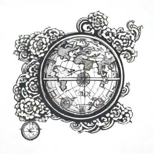 globe with time  tattoo design idea