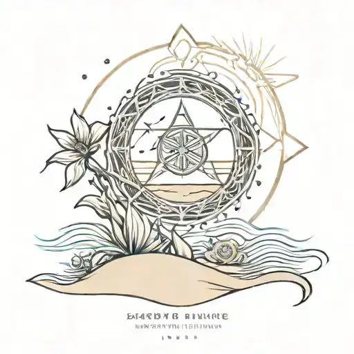 A tarot card design featuring a sisterhood symbol and a beach background, blending the client's love for friendship and the ocean tattoo design idea