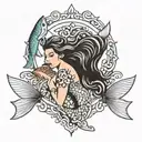 mermaid and salmon tattoo design idea