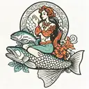 mermaid and salmon tattoo design idea
