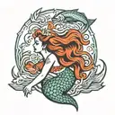 mermaid and salmon tattoo design idea