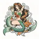 mermaid and salmon tattoo design idea