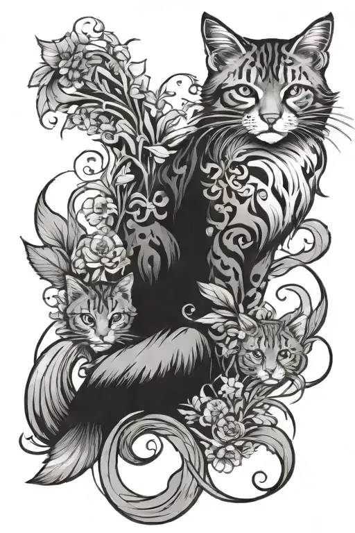 A tattoo design combining Meer cats and Zyn, symbolizing favorite things in a creative and playful way tattoo design idea