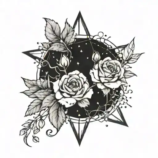 A Sagittarius constellation intertwined with a bouquet of roses tattoo design idea
