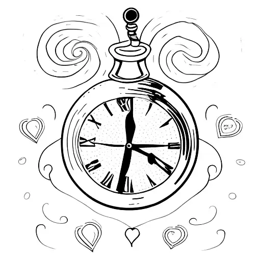 sentence woth images of a clock a red wine glass and hearts inside de wine tattoo design idea