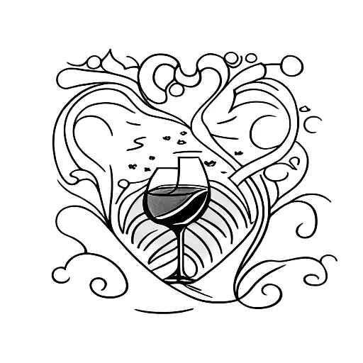 sentence with image of a red wine glass and hearts inside de wine tattoo design idea
