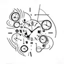 sentence woth images of a clock a red wine glass and hearts inside de wine tattoo design idea