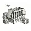 A box with a greek key design. Inside the box are four squares. Inside each square is one of the four Stoic virtues tattoo design idea