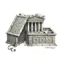 A box with a greek key design. Inside the box are four squares. Inside each square is one of the four Stoic virtues tattoo design idea
