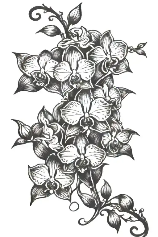 vine tattoo from right thigh to left breast with orchids tattoo design idea