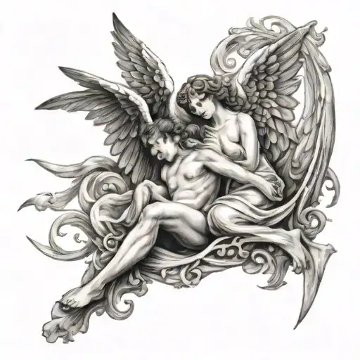Angel and painter tattoo design idea