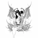 tattoo placed on inner part of forearm. japanese and devilish succubus-geisha with full of black hair tattoo design idea