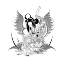 tattoo placed on inner part of forearm. japanese and devilish succubus-geisha with full of black hair tattoo design idea