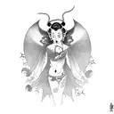 tattoo placed on inner part of forearm. japanese and devilish succubus-geisha with a full of black ink tattoo design idea