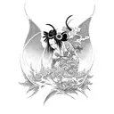 tattoo placed on inner part of forearm. japanese and devilish succubus-geisha with a full of black ink tattoo design idea