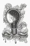 A minimalist tattoo of a brainstorming light bulb surrounded by waves of water, representing the client's creative spirit and love for swimming tattoo design idea