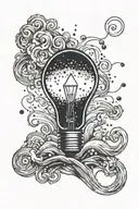 A minimalist tattoo of a brainstorming light bulb surrounded by waves of water, representing the client's creative spirit and love for swimming tattoo design idea