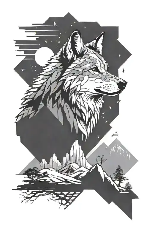 Design a tattoo featuring a wolf howling in the South African wilderness tattoo design idea
