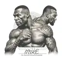 A tattoo design of Mike Tyson with a philosophical quote by Alan Watts, merging the client's admiration for both figures. tattoo design idea