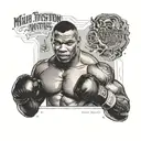 A tattoo design of Mike Tyson with a philosophical quote by Alan Watts, merging the client's admiration for both figures. tattoo design idea