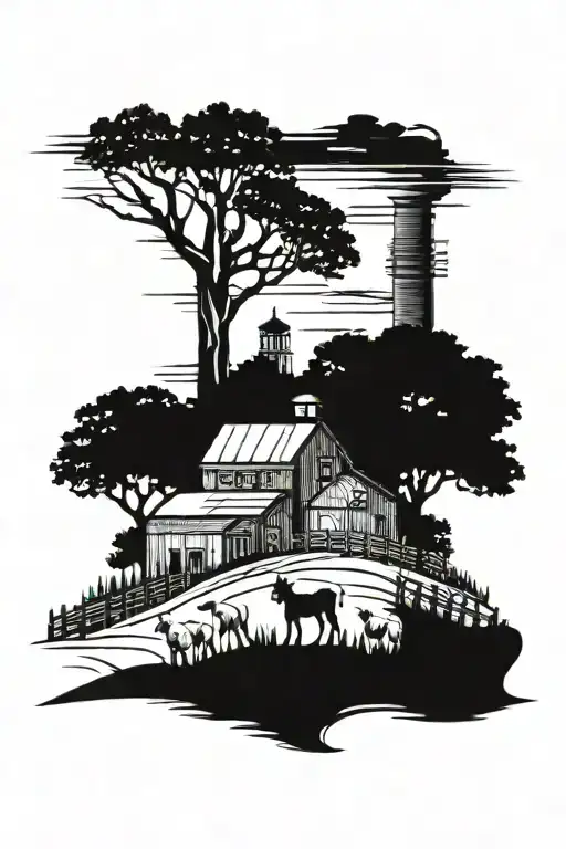 farm scene tattoo design idea