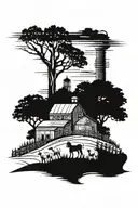 farm scene tattoo design idea