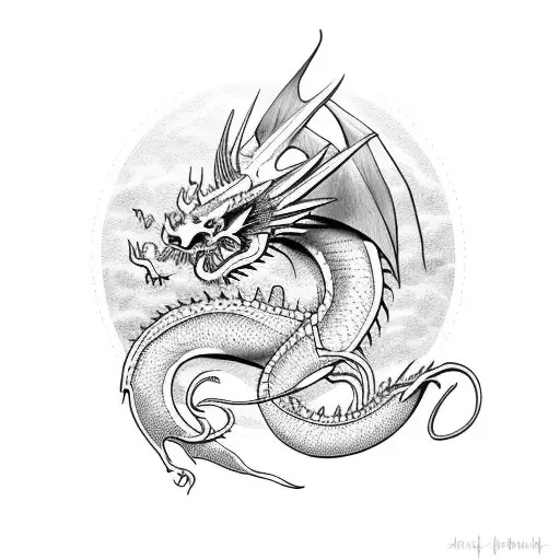 Western Dragon sitting tattoo design idea