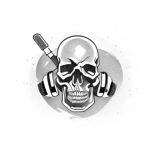 A gangster-inspired tattoo featuring a skull wearing a techno DJ headset tattoo design idea