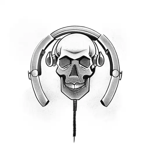 A gangster-inspired tattoo featuring a skull wearing a techno DJ headset tattoo design idea