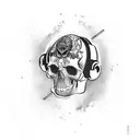 A gangster-inspired tattoo featuring a skull wearing a techno DJ headset tattoo design idea