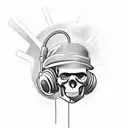 A gangster-inspired tattoo featuring a skull wearing a techno DJ headset tattoo design idea