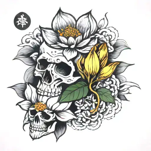 lotus flower and skull on the back of the hand tattoo tattoo design idea