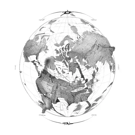 A map of the world with different animal species representing each continent tattoo design idea